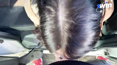 Public blowjob, she sucks me while no one sees us