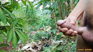 INDONESIAN DICK - Feeling Horny While Walking in the Cassava Garden to Masturbate and Cum a lot
