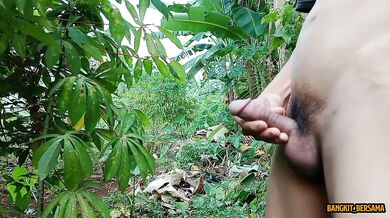 INDONESIAN DICK - Feeling Horny While Walking in the Cassava Garden to Masturbate and Cum a lot