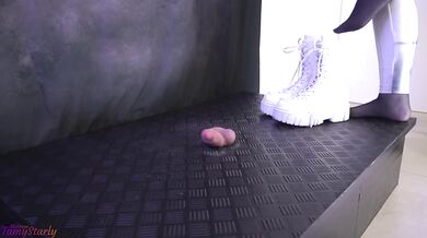 Testing Your Cock and Balls Durability with Two Pairs of Combat Boots - Cock Balls Crush Trample, Shoejob, Bootjob, CBT, Ballbusting, Trampling, Stomp