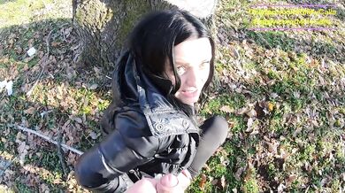 Shiny Downjacket Tease, Cameltoe Play & Messy Blowjob Finish