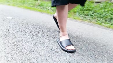 Nylon feet take a walk in nature