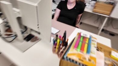I got horny while working and put my dildo in pussy. My work colleague watched me and then fucked me