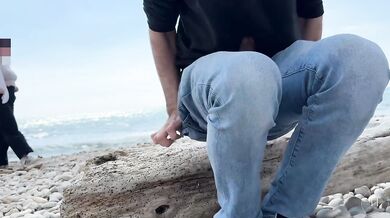 Dominant milking on secluded beach section - Horny stranger catches me jerking off by the sea