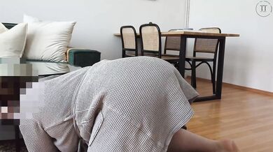 Willing cleaner cheats with husband while stuck under the table - including creampie