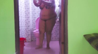 Public Shower in open door toilet! i wash my big boobs tight pussy and huge ass