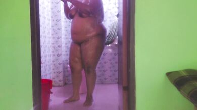 Public Shower in open door toilet! i wash my big boobs tight pussy and huge ass