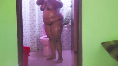 Public Shower in open door toilet! i wash my big boobs tight pussy and huge ass