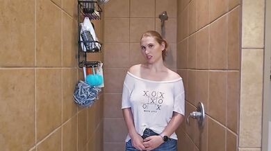 Trying on a see through black shirt