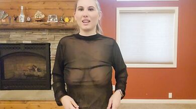 Trying on a see through black shirt