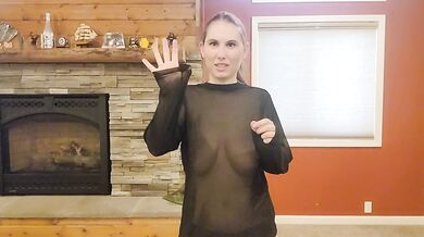 Trying on a see through black shirt