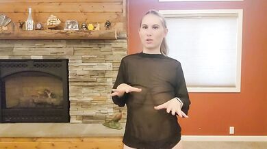 Trying on a see through black shirt