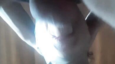 Second view of a milf Hooded in nylon, blindfolded with duct tape, facialized, and cummed in mouth