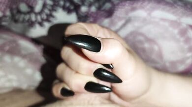 I scratch his full balls with my black nails and jerk his cock until he cums *Trailer*