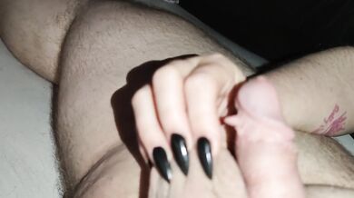 I scratch his balls with my sharp, pointed black nails and rub his cock until he cums *cumblast*