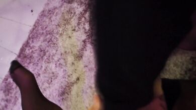 So horny! Fucked her through ripped pantyhose, foot job, squirting, cumshot - Quarantine dance