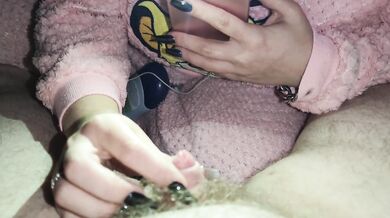 Humiliating handjob from girlfriend with black long nails