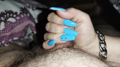Handjob with Long blue nails *thick cum*