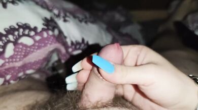 Handjob with Long blue nails *thick cum*