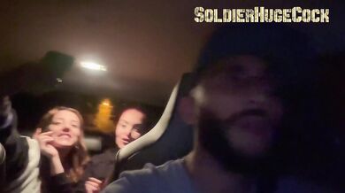Beautiful lesbians playing in the car and sucking the driver's cock until he cums