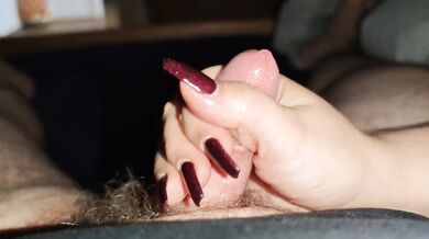 Handjob with hot long nails and a lot of Oil