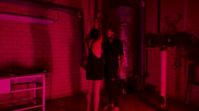 Slut beeing dressed up mid session for a break and a cigarette