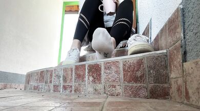 Showing my socks and feet while smoking