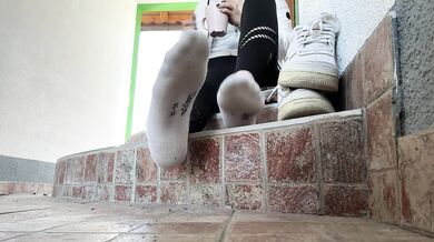 Showing my socks and feet while smoking