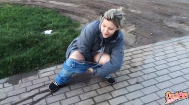 HAIRY pussy PEEING in public
