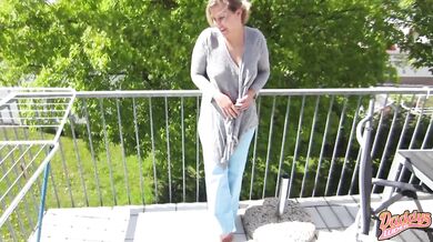 strulling in your pants on the balcony