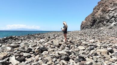 sex and blowjob in public on the beach from a blonde and a brunette