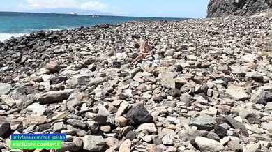 sex and blowjob in public on the beach from a blonde and a brunette