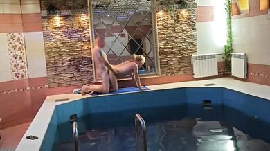 Fucking a blonde in the sauna