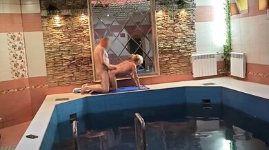 Fucking a blonde in the sauna