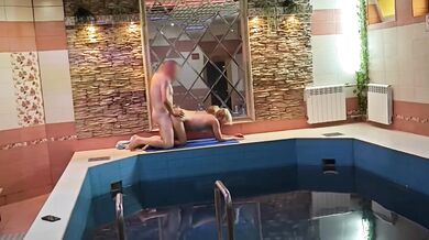 Fucking a blonde in the sauna