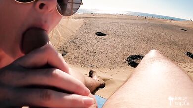 THEY SAW US! Risky blowjob & handjob at BUSY PUBLIC BEACH - 4K - Honey Tequila
