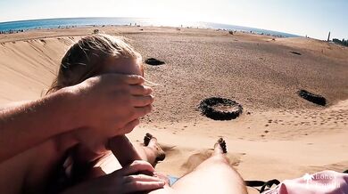 THEY SAW US! Risky blowjob & handjob at BUSY PUBLIC BEACH - 4K - Honey Tequila
