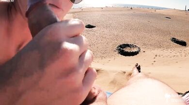 THEY SAW US! Risky blowjob & handjob at BUSY PUBLIC BEACH - 4K - Honey Tequila