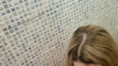 Blowjob in the shower and missionary fuck of a juicy BBW pussy in the sauna