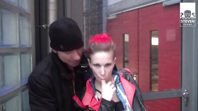 PUBLIC THREESOME: SEX DATE with SKINNY RED-HAIRED BITCH SUNNY SIN! StevenShameDating