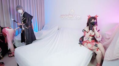 Three Cosplay Girls BLOW FUCK & FEETJOB at Same Time! Sparkle from Starrail!
