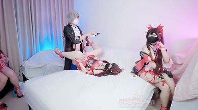 Three Cosplay Girls BLOW FUCK & FEETJOB at Same Time! Sparkle from Starrail!
