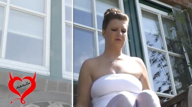 Teeny Masturbation on the garden bench