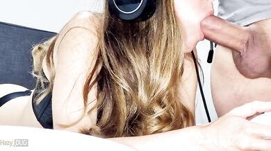 Gamergirl teen wants to play Diablo 4 and gets a big dick in the mouth and gets fucked