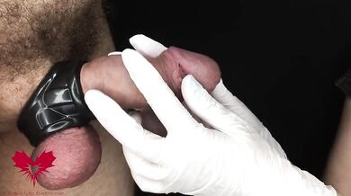 Peehole and Urethral play with a Dilator and a glass drinking straw. Sperm extraction second view.