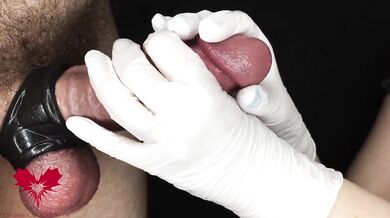 Peehole and Urethral play with a Dilator and a glass drinking straw. Sperm extraction second view.