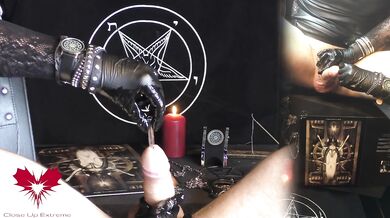Sperm extraction with a drinking straw. Latex gloves and wristwatch. In the style of WatchesAndNails