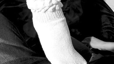 Tennis socks and nylon feet play, me play with his cum. I give him a handjob and get the load :)
