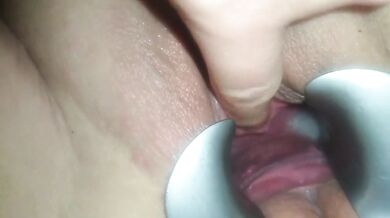 Guy Spits in hot girls cunt and she fingers her wet peehole
