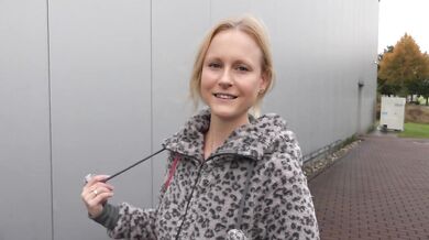 German blonde fucks public in store